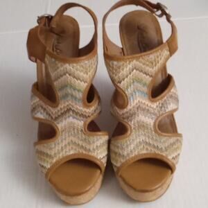 Lucky Brand Women's Size 8  Riedel 2 Multicolor platform Cork Wedge  Sandal